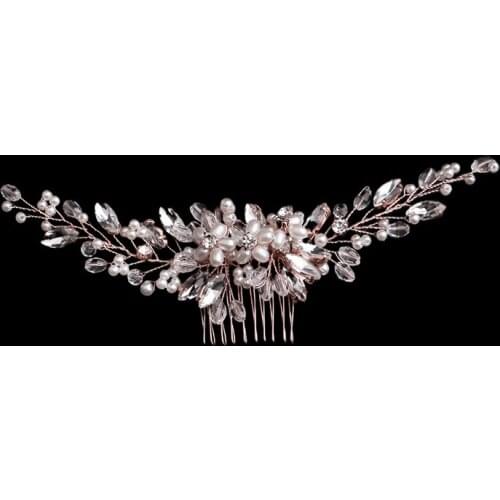 Fashion Women Headpeice Handmade Women Pearl Rose Gold Hair Comb Elegant Hair Pin Bridal Wedding Headband Hair Accessories XH