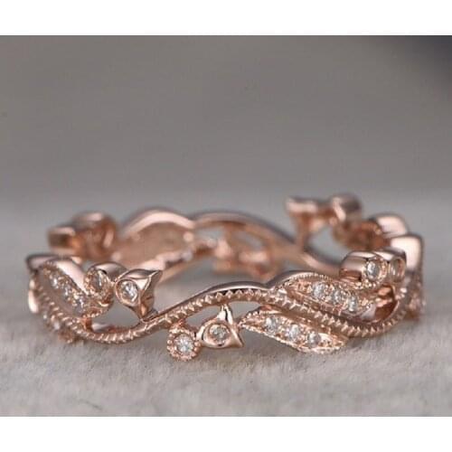 Milangirl Fashion Flowers Ring For Women Girls Rose Gold Color Crystal Rhinestone Zircon Ring for Wedding Engagement Jewelry