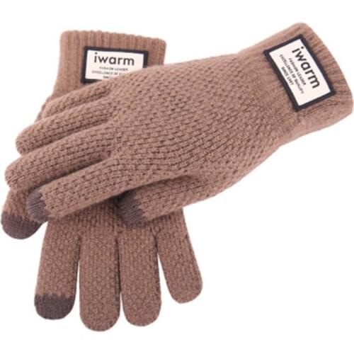 Fashion Mens Wool Knit Touch Screen Driving Gloves Winter Warm Plus Velvet Thicken Elastic Sports Fitness Cycling Mittnes L46L