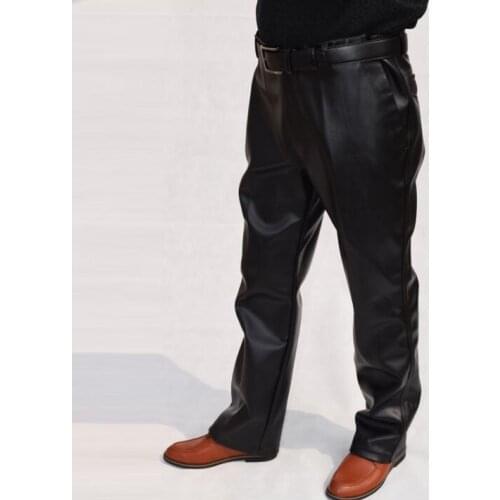 Spring and autumn thicken PU motorcycle faux leather pants men trousers high waist waterproof male pants for men straight black