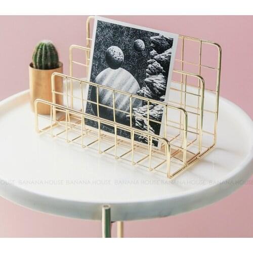 Gold Grid Desktop Iron Art Card Letter Magazine Eye Shadow Box Office Storage Rack