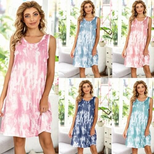 2020 New Summer Casual Printed Tie-dye Nightdress Home Wear Womens Nightgown Sleepwear Sexy Sleepwear Night Gown Sleep Wear