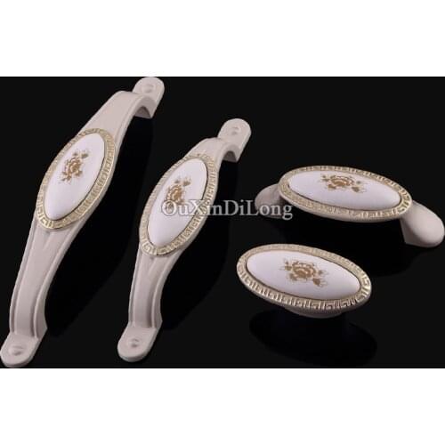 NEW 10PCS European Style Kitchen Door Furniture Handles Ceramic Printing Cupboard Wardrobe Drawer Cabinet Pull Knobs and Handles