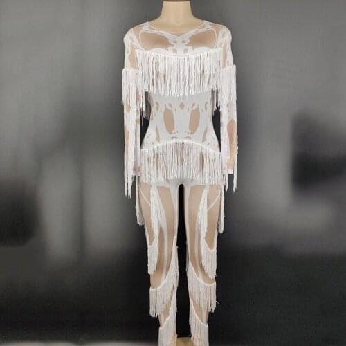 New Multicolor Tassel Nude Jumpsuit Nightclub Bar Female Singer DJ Ds Rave Costume Stage Outfit Women Rave Clothing DNV13472