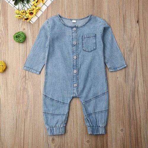Baby clothes baby boy clothes spring and autumn newborn jumpsuit girls jumpsuit denim clothes solid color romper baby clothes