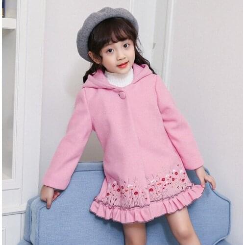 Girls Woolen Blends Coat 2019 Autumn Girls Thick Childrens Clothing Autumn and Winter Wear Large Childrens Woolen Hooded Coat