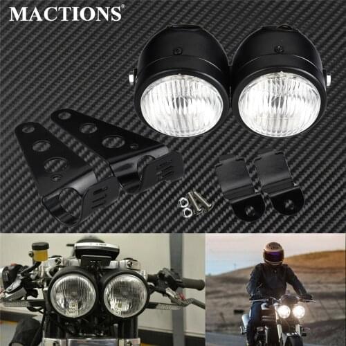 Motorcycle Front Twin Headlight Lamp Dual Headlamp Light W/ Bracket For Harley Cafe Racer Bad Boy FXSTSB Sofatil Fat Boy FLSTF