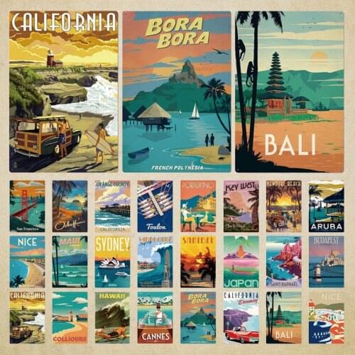 Beach Vacation Cartoon Seascape Metal Sign Plate Posters Metal Wall Tin Sign Decor For Bar Tourist Attraction Seaside House