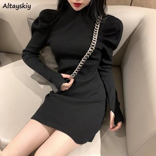 Long Sleeve Dress Women Simple Elegant Female O-neck Autumn Leisure Sexy Slim Solid Popular All Match Fashion Mini Soft Ulzzang