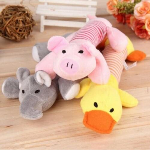 Pet Dog Stripes Animals Fleece Squeak Chew Toys Pet Funny Plush Toys Sound Dolls Dog Pig Duck Elephant Toys