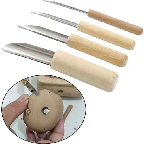 4x Pro Clay Hole Cutters Punch Circle Pottery Clay Sculpture Wooden Drawing Polymer Marking Drilling Student Ceramic Tool