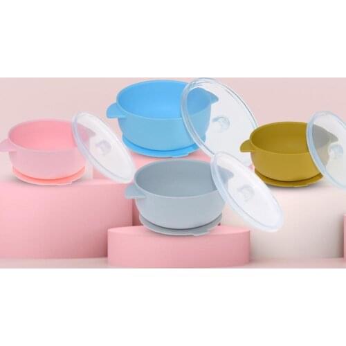 1 Set Simple Children Bowl Suction Cup Bottom Large Capacity Food Grade Silicone Infant Training Feeding Dish for Toddler