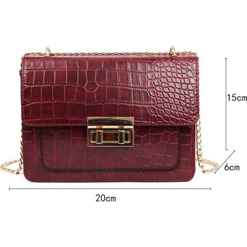 Retro Crocodile Pattern Shoulder Bags For Women Fashion PU Crossbody Bag Solid Color Small Square Bag Ladies Portable Handbags