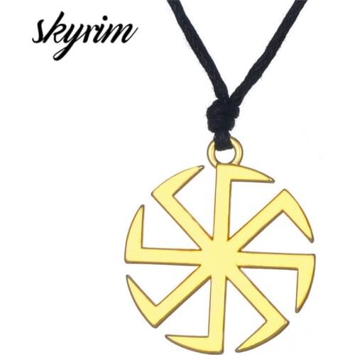 Skyrim Slavic Kolovrat Talisman Pendant Sun Necklace Wax Cord Adjustable Necklace Talisman Jewelry Ethnic Jewelry for Men/Women