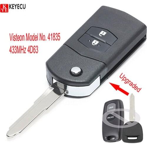 Keyecu Intelligent DIY Upgraded Flip Remote Car Key Fob 2 Button 433MHz 4D63 for Mazda 2 3 6 323 626 MVP Visteon Model No. 41835