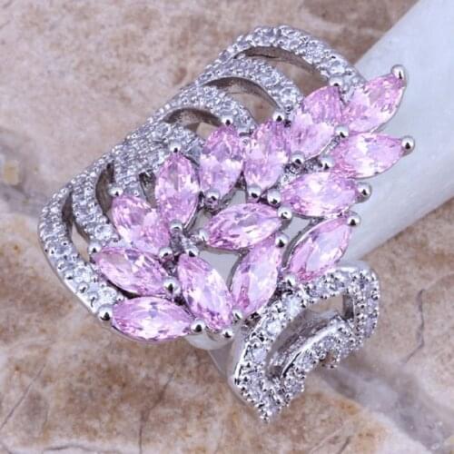 Stylish Pink & White CZ Silver Plated Ring Size 6 / 7 / 8 / 9 / 10 S0185