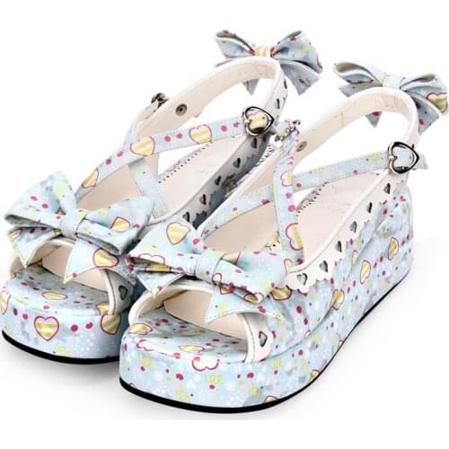 Sweet Lolita Tea Party Shoes Bow Love Pattern Bowknot Princess Kawaii Girl Women Shoes Vintage Sweet Girl Low Help Cos Loli