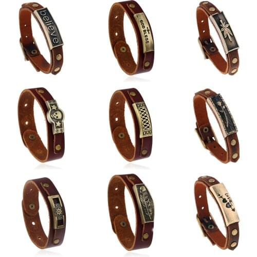 Gothic Punk Wide Leather Bracelet for women Cuff Bangle Mystery Armbands Wristband Unisex goth men friendship Jewelry gifts