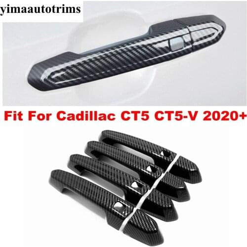 Outer Door Handle Cover Trim Protector Decoration Cover Trim ABS Carbon Fiber Look Accessories For Cadillac CT5 CT5-V 2020 2021