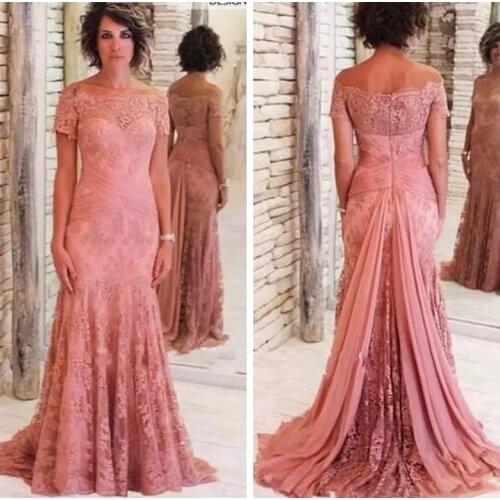 Bateau Short Sleeves Mermaid Mother Of The Bridal Dresses Modest 2019 Custom Long Slim Vestidos De Evening Party Gowns Plus Size