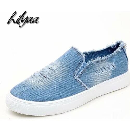 Woman Flats Denim Shoes slip-on Knife Cut Design Female Retro Vulcanized Shoes Casual Sneakers 2020 Fashion Shoes Women