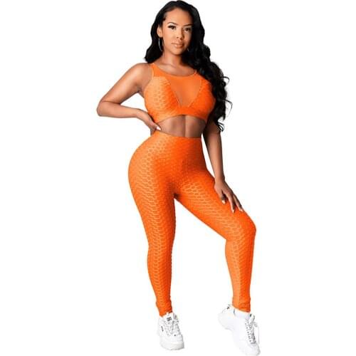 Sporty Casual Fitness Women 2 Piece Set Workout Tracksuit Crop Top and Leggings Set Sweat Suit Solid Bodycon Yoga Matching Sets