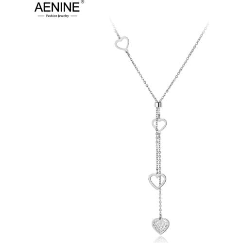 AENINE Original Design Titanium Steel Lovely Heart Charm Necklaces Fashion CZ Crystal Pendant Chain Necklace For Women AN19075