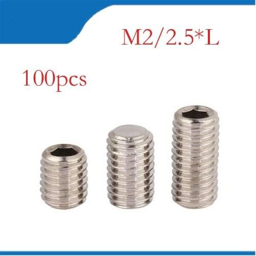 100Pcs DIN913 M2 M2.5 304 Stainless Steel Metric Thread Grub Screws Flat Point Hexagon Socket Set Screws Headless set bolts,nail