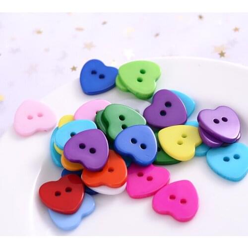 15mm 50Pcs 2 Holes Heart Shape Resin Buttons Scrapbooking Solid Random Mixed Color For Clothes Scrapbooking Crafts Accessories