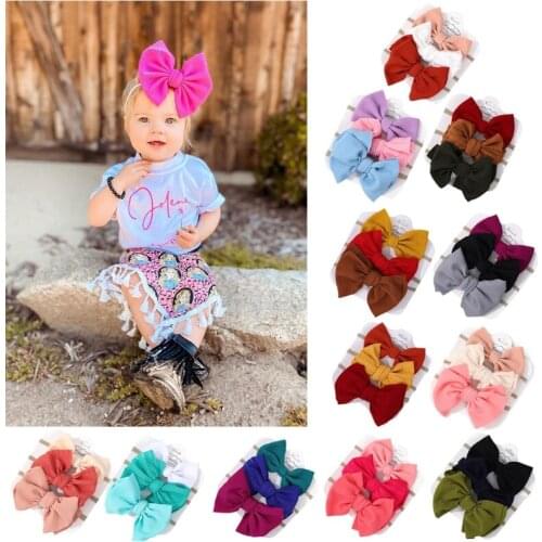 3 Pcs/Set Solid Color Baby Elastic Hair Band Turban Princess Bowknot Headband