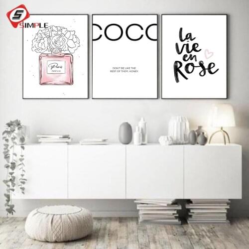 Abstract Canvas Painting Perfume Pink Peony Posters And Prints Quotes Perfume Bottle Painting Wall Pictures For Bedroom Decor