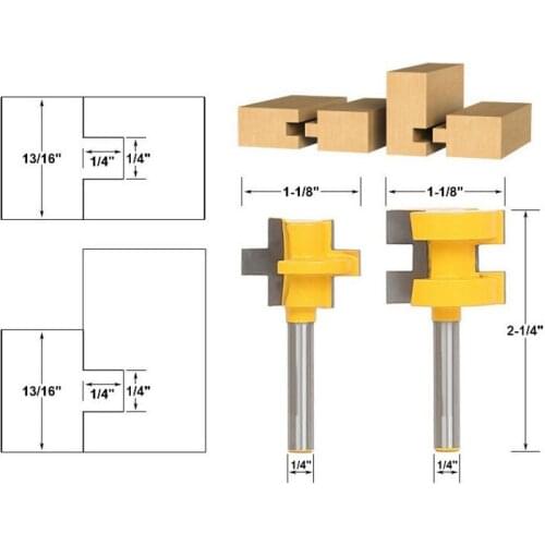 Free shipping 2pc Mini Tongue & Groove Router Bit Set - 1/4" Shank Line knife Woodworking cutter Tenon Cutter for Woodworking To