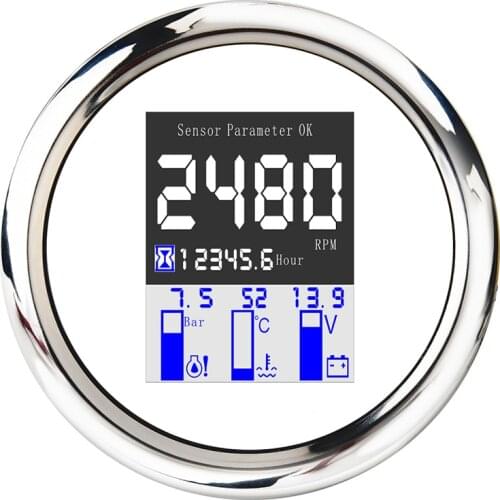 NMEA 2000 & J1939 Digital 4 in 1 Multi-functional Gauge Voltmeter Tachometer Water Temp Oil Pressure Gauge With Alarm Light