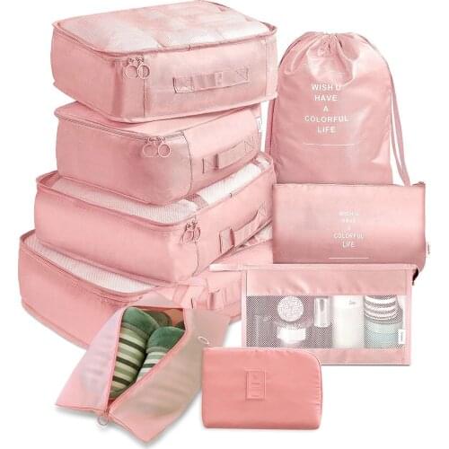 Travel 9-piece Storage Bag Handbag Storage Box Hand Luggage Organizer Clothing Shoes Data Cosmetic Finishing Bag Organizer