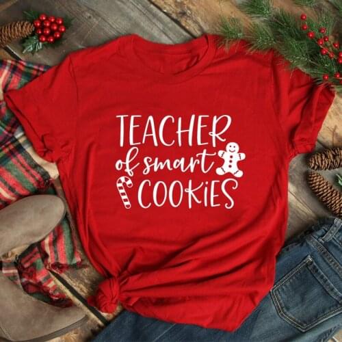 Teacher Of Smart Cookies T-shirt Funny Baking Christmas Gift Tshirt For Teacher Cute Winter Short Sleeve Graphic Holiday Top Tee