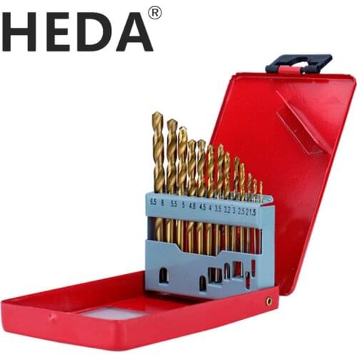 HEDA 13 PCS/set High quality twist drill bits 1.5-6.5mm HSS titanium coated drill bit set Woodworking metal plastic tools