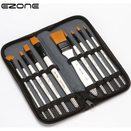 EZONE 10pcs/set Nylon Wool Wooden Handle Watercolor Paint Brush Painting Supplies Watercolor Paint Brushes For Painting Art