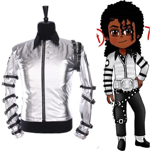 Punk MJ Michael Jackson Classic BAD tour Silver Bodysuit Jacket Outerwear for Collection Supprise Gift