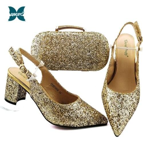 Latest Design Matching Italian design bling Shoe and Bag Set African Shoes and Matching Bag high heels to bling heel
