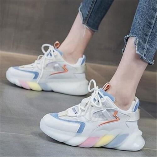 Spring Autumn Women Casual Lace Up Chunky Shoes Comfortable Mixed Colors Students Sneakers Ladies Trainers Chaussure Femme 35-40