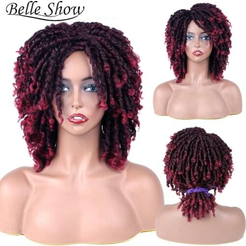 Belle Show Dreadlock Curly Wigs For Black Women 14 Bouncy Curly Hair Dread lock Synthetic Wigs Burg Color Twist Hair