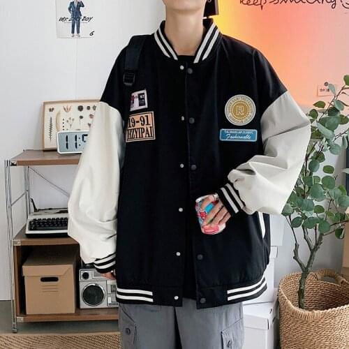 Spring&Autumn Embroid Thin Oversize Loose Womens Boyfriend Style Patchwork Baseball Jacket Mens Bomber Varsity Unisex Couple