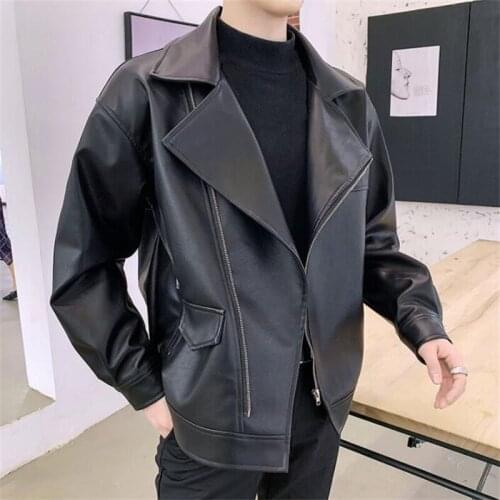 Motorcycle leather jacket mens PU coats retro casual loose clothes youth oblique zipper chaquetas jaquetas masculina de inverno