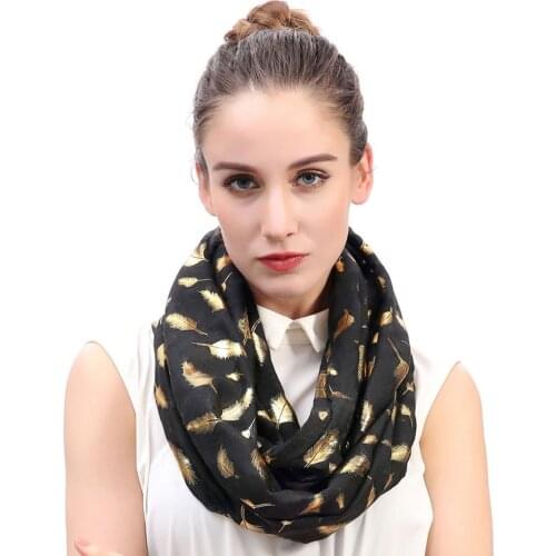 Metallic Gold Feather Womens Infinity Loop Scarf Snood Soft Lightweight