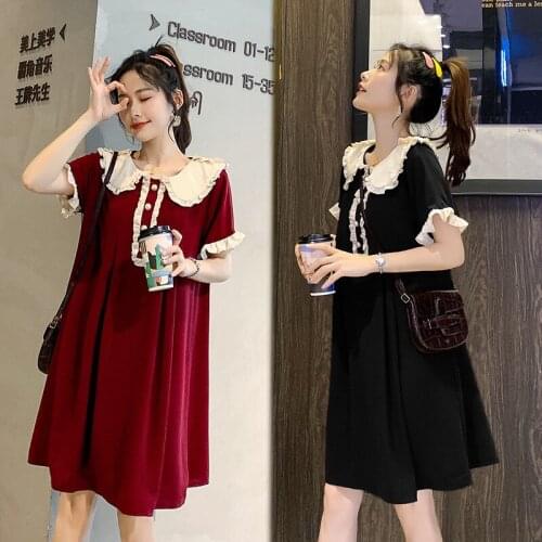 Fashion Summer Maternity Peter Pan Collar Dresses 2021 New Pregnant Women Loose Clothes Pregnancy Sweet Dress