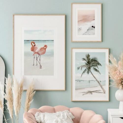 Flamingo Beach Waves Palm Tree Landscape Wall Art Canvas Painting Nordic Posters And Prints Decoration Pictures For Living Room