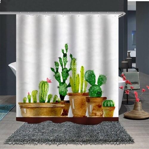 Desert Plant Cactus Printed Bathroom Waterproof Shower Curtain Dacron Home Decor Non-perforated Shower Curtain