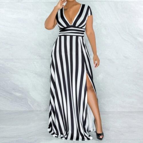 Fashion New Summer Women Dress V-neck Short Sleeve Casual Dressstriped Body Sculpting Slit Female Dress
