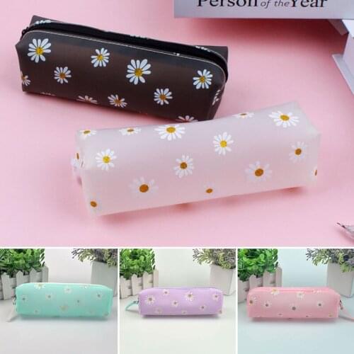 NEW Kawaii daisy Pencil Case transparent daisy candy color Gift School Pencil Box Pencil Bag School Supplies Stationery
