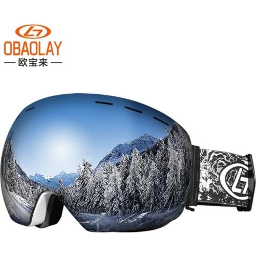 OBAOLAY Double Layer Anti Fog Large Spherical Adult Male and Female Mountaineering Windproof and Anti Fog Ski Glasses